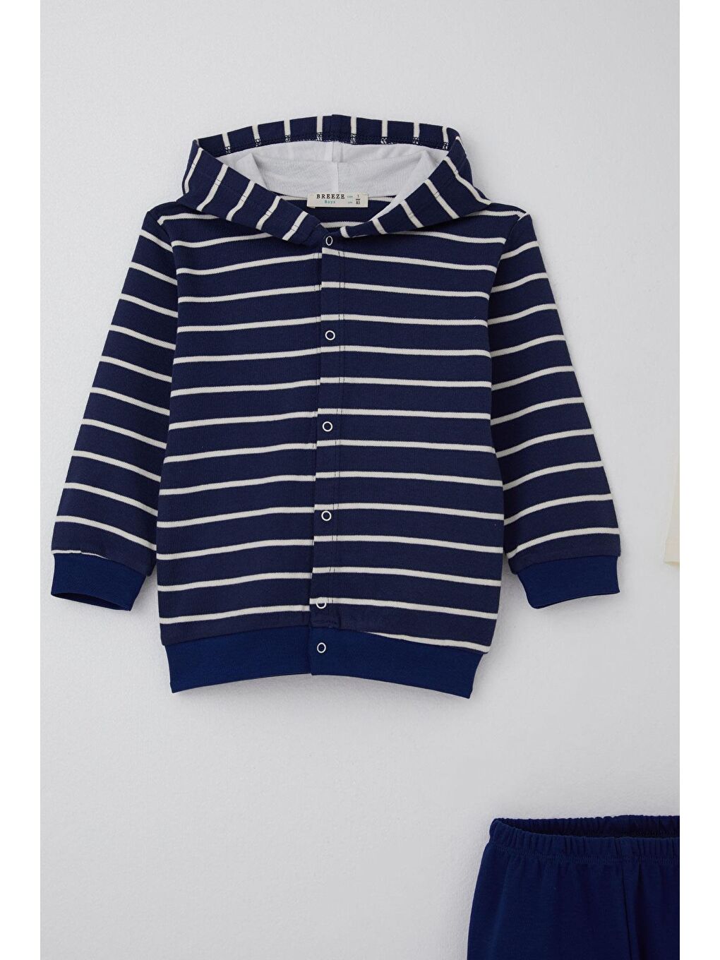 Erkek Bebek Bodyli 3 Lü Takım Çizgili Çıtçıtlı Lacivert (4 Ay-1 Yaş)-2