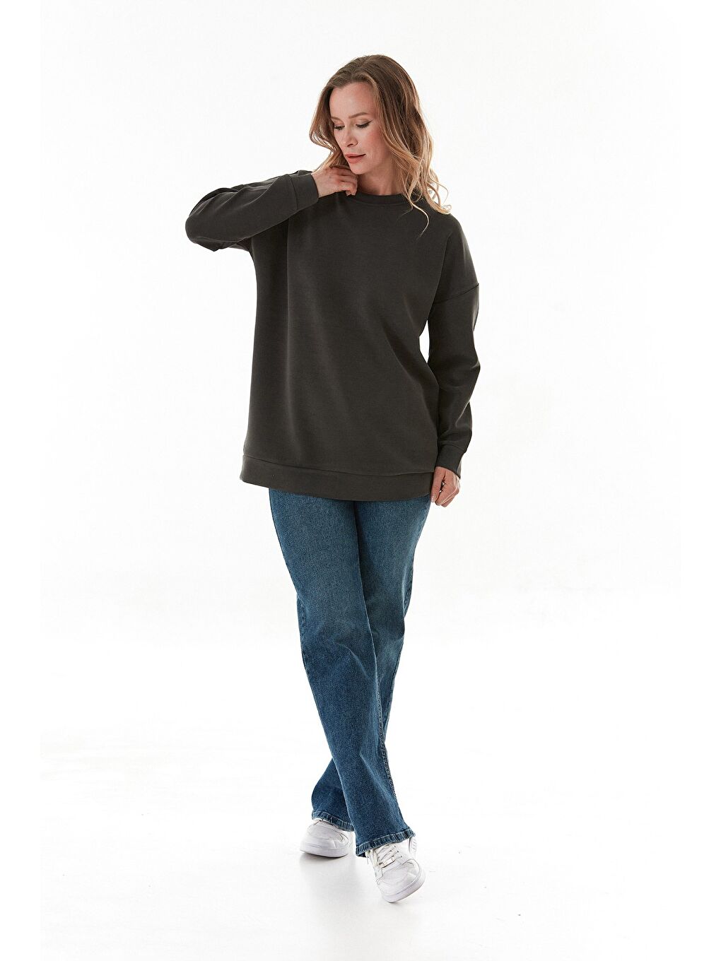 Gri Basic Bisiklet Yaka Modal Tunik-1