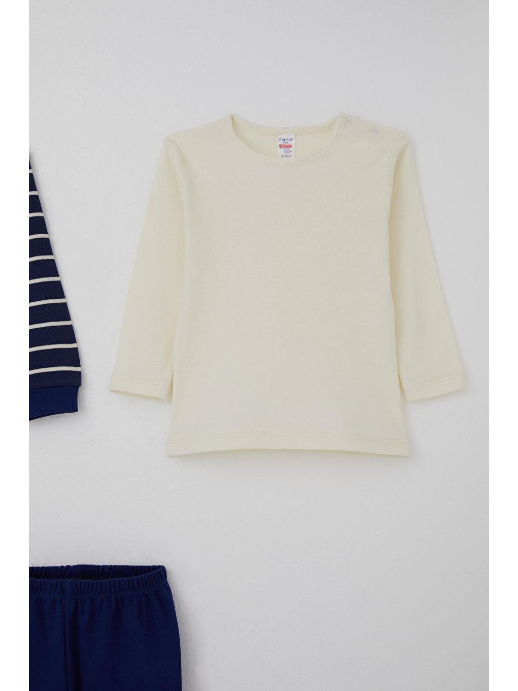 Erkek Bebek Bodyli 3 Lü Takım Çizgili Çıtçıtlı Lacivert (4 Ay-1 Yaş)-3