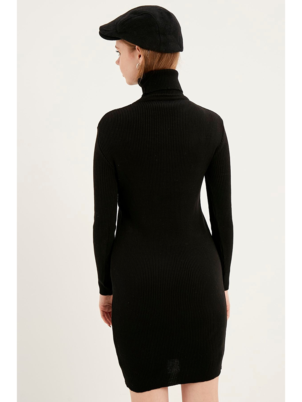 Kadın Siyah Balıkçı Yaka Triko Elbise-4