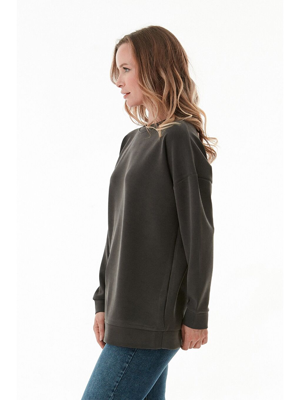 Gri Basic Bisiklet Yaka Modal Tunik-2