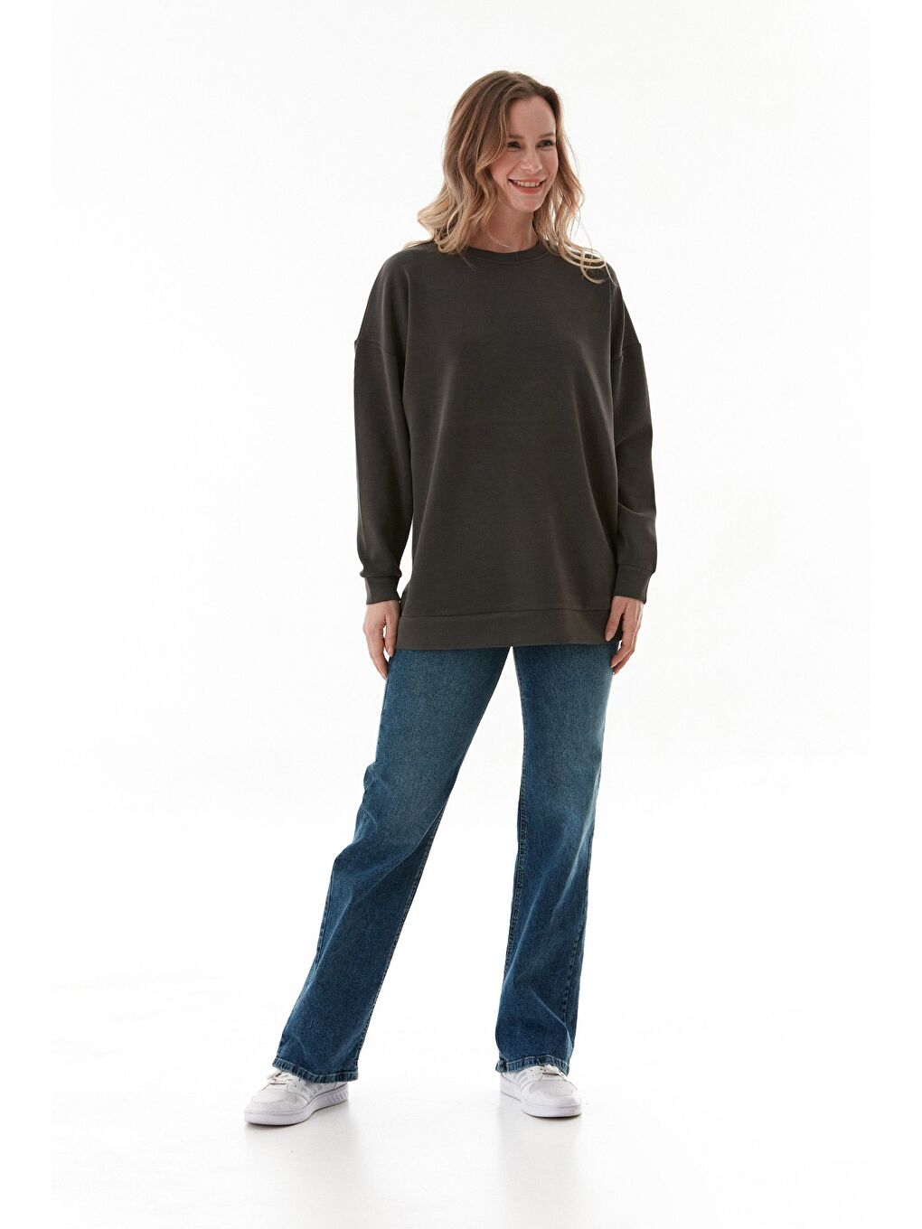 Gri Basic Bisiklet Yaka Modal Tunik-3