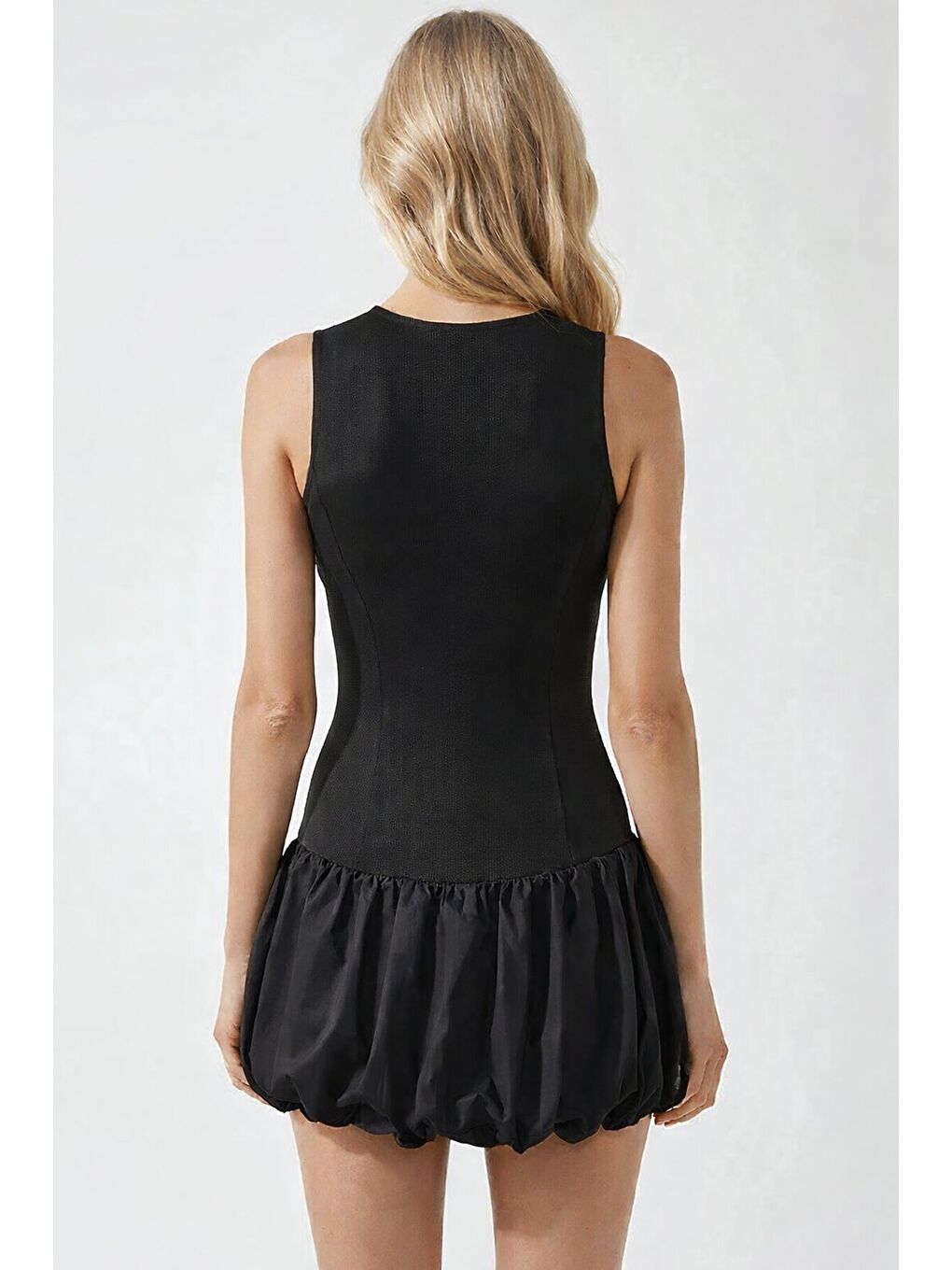 Sıfır Kol Balon Elbise Siyah-1