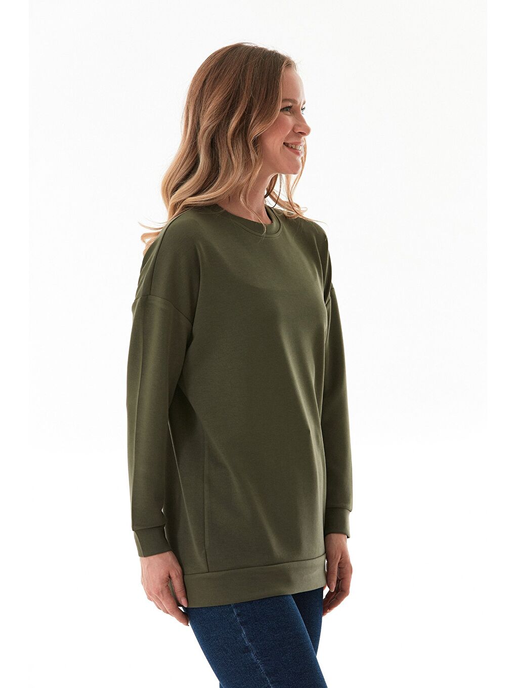 Yeşil Basic Bisiklet Yaka Modal Tunik-1