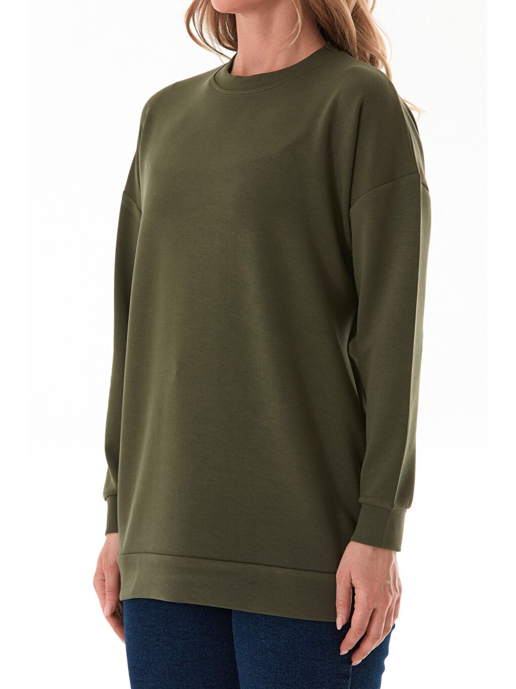 Yeşil Basic Bisiklet Yaka Modal Tunik-3