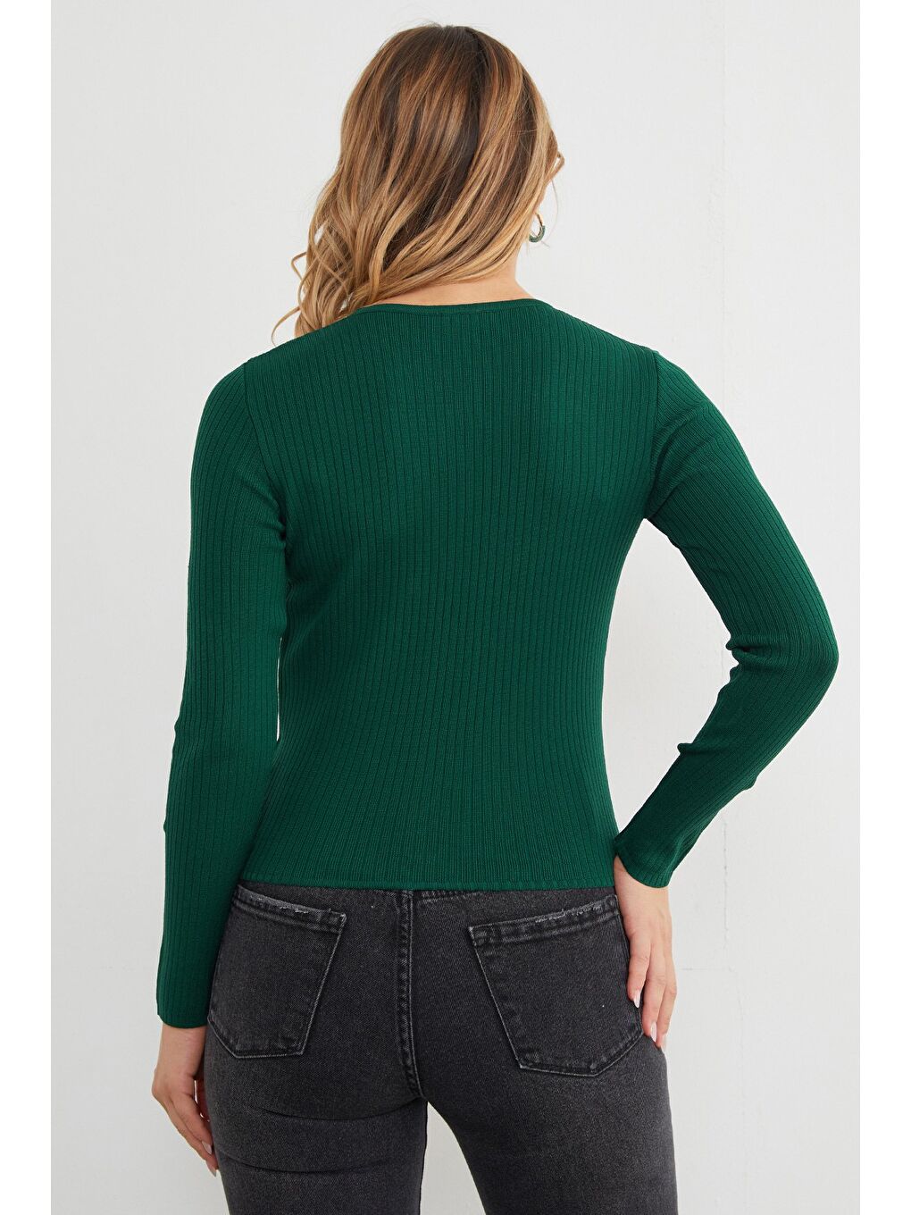 Yeşil Fitilli Bisiklet Yaka İnce Triko Kazak-3