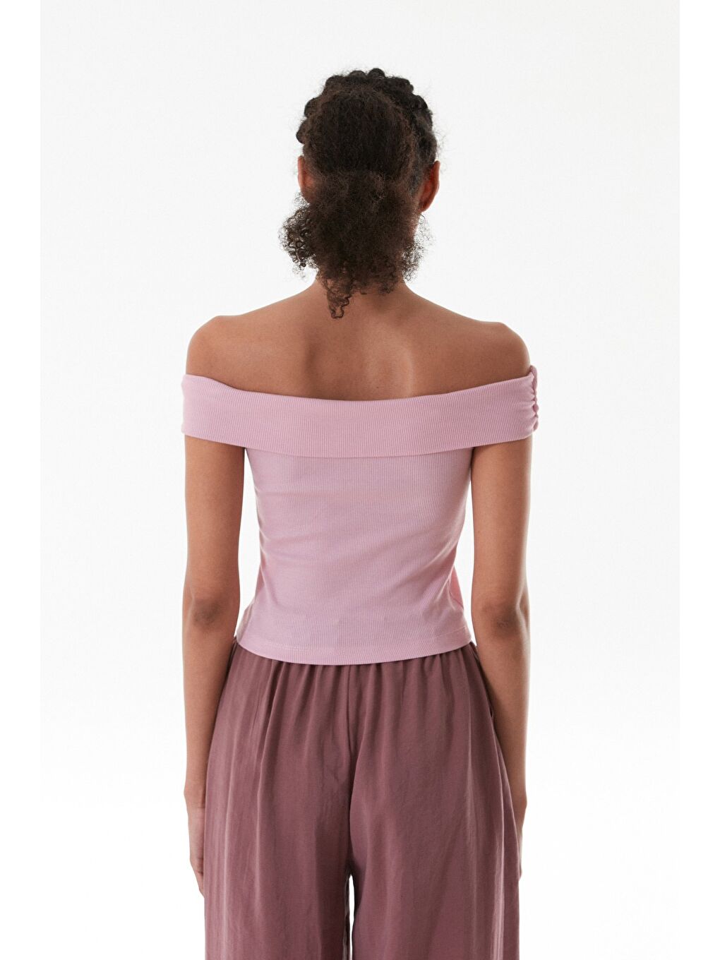 Pembe Basic Madonna Yaka Modal Bluz-3