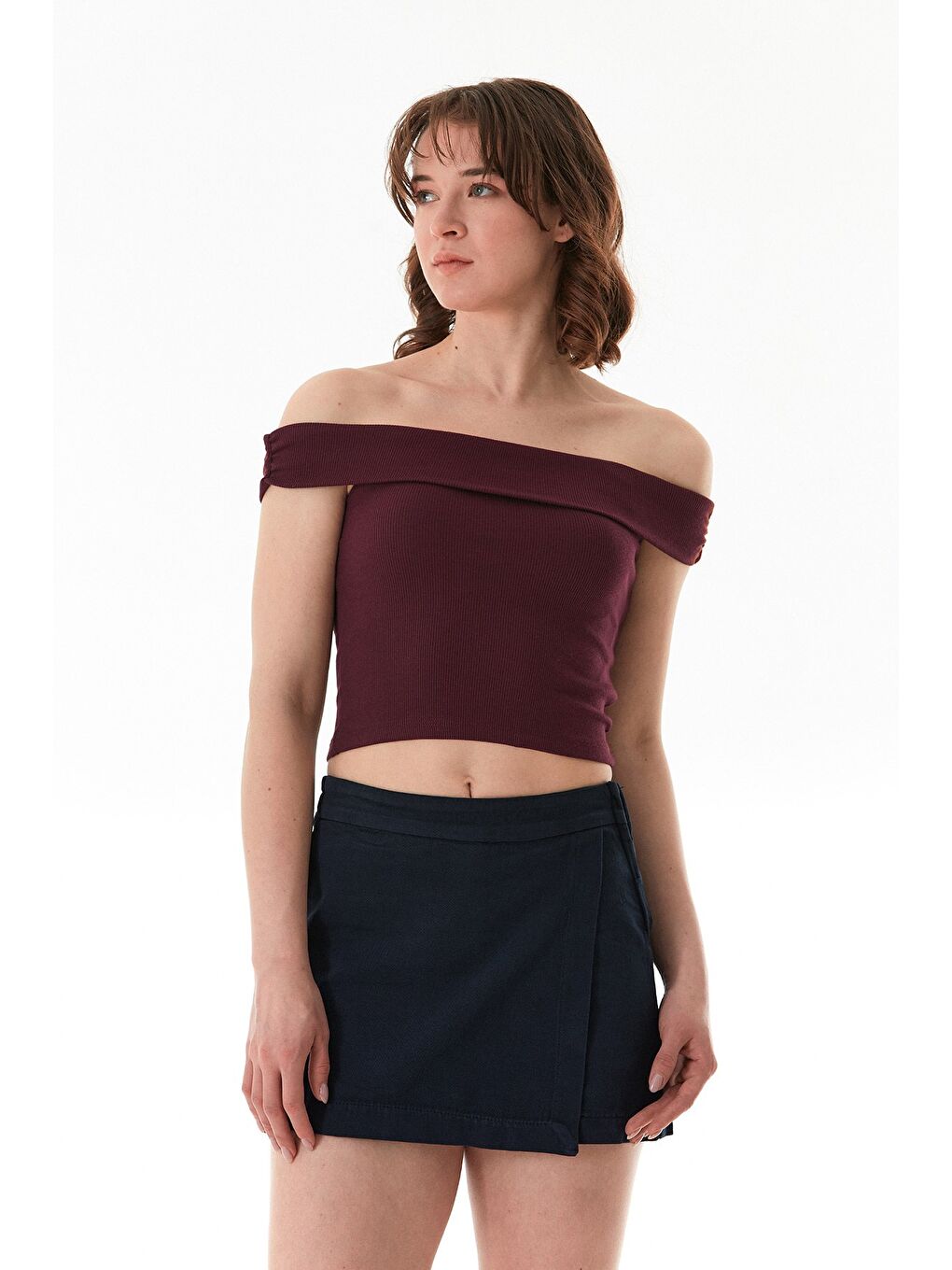 Bordo Basic Madonna Yaka Modal Bluz