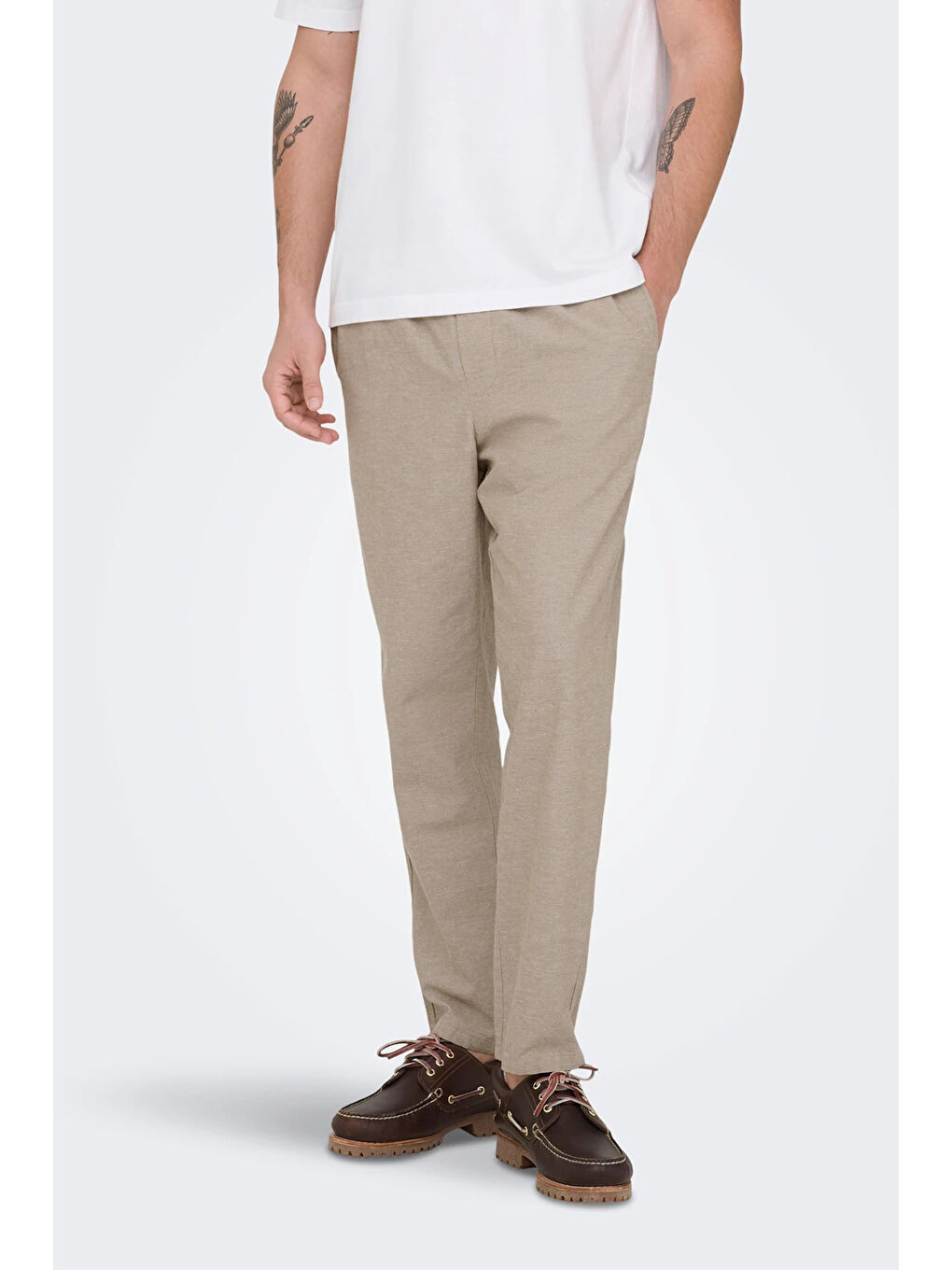 Bej Onslinus Keten ve Pamuk Karışımlı Tapered Fit Daralan Paça Pantolon 22024966