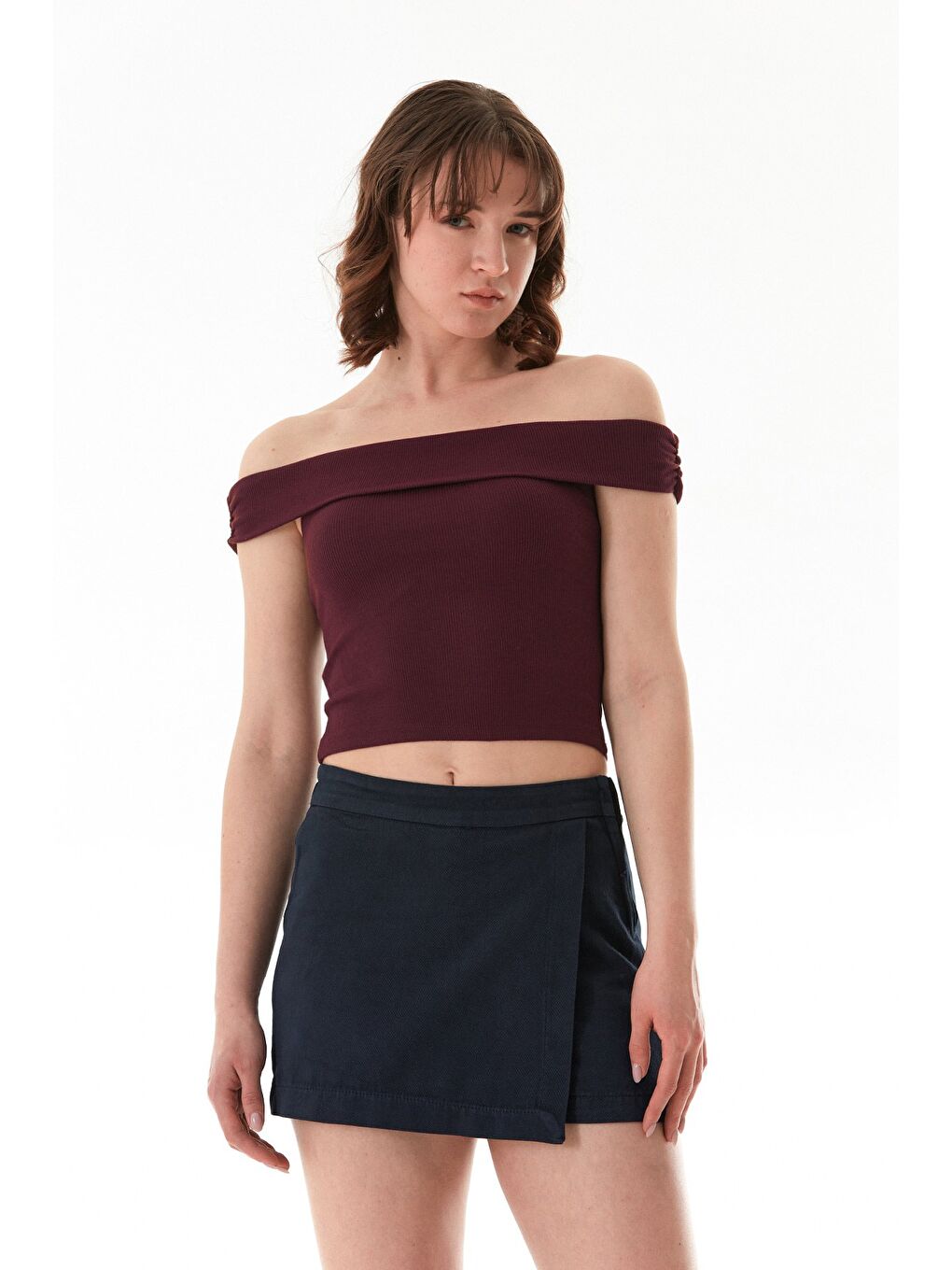 Bordo Basic Madonna Yaka Modal Bluz-2