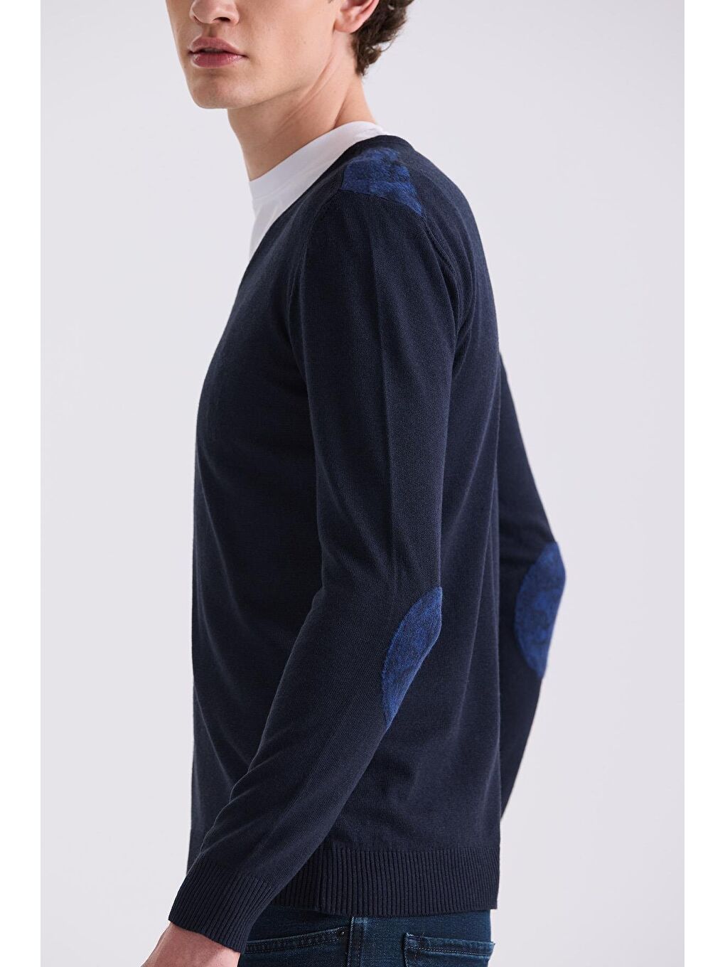 Lacivert Slim Fit V Yaka Triko Kazak-2