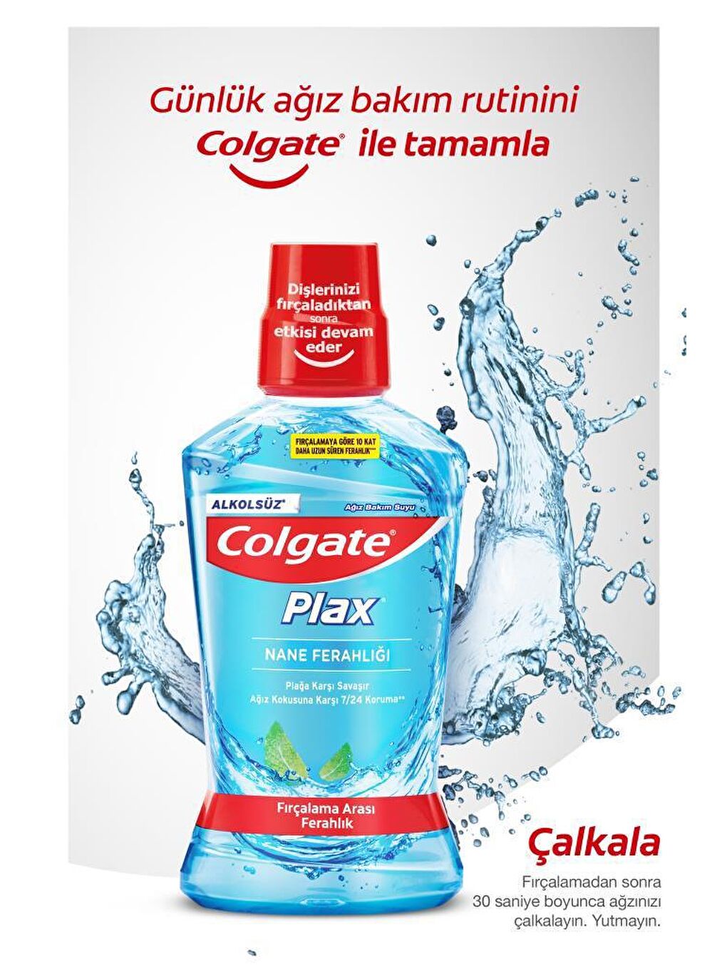 Colgate Mavi-Yeşil Plax Nane Ferahlığı Alkolsüz Ağız Bakım Suyu 500 ml + Plax Taze Nane 250 ml x 2 Adet - 1