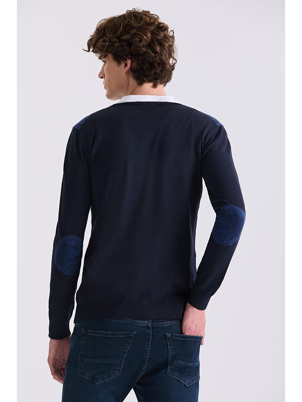 Lacivert Slim Fit V Yaka Triko Kazak-3