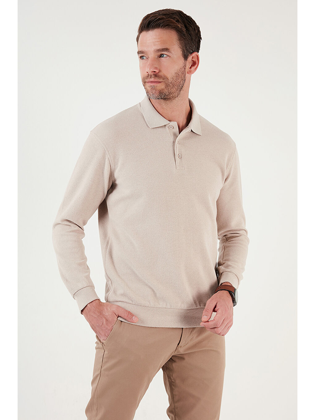 Bej Pamuk Karışımlı Regular Fit 2'li Paket Polo Yaka Kazak 456223S2-1