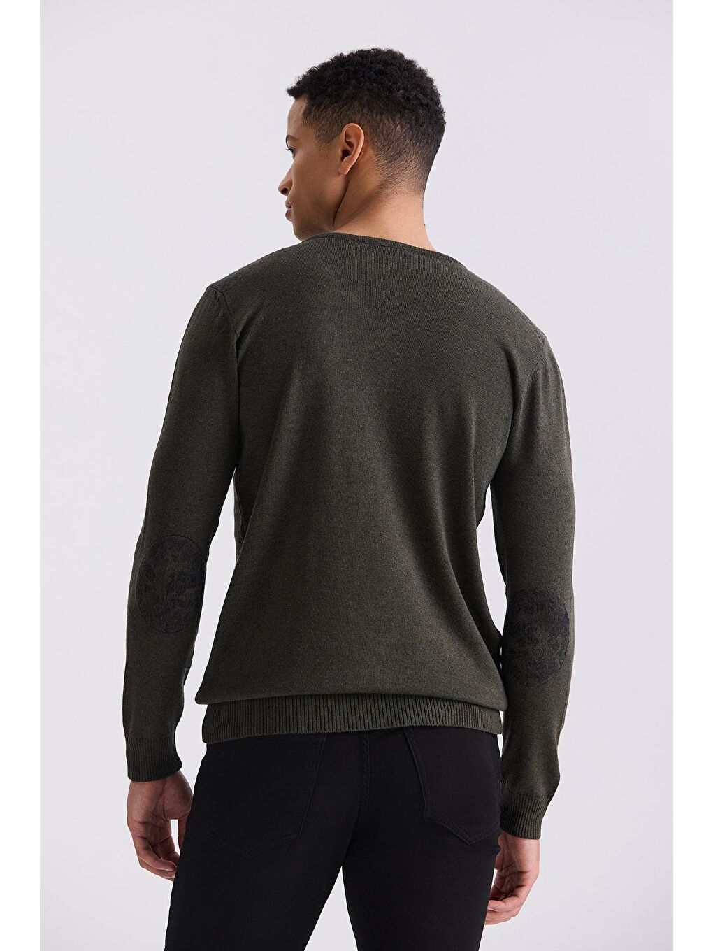 Haki Slim Fit V Yaka Triko Kazak-3