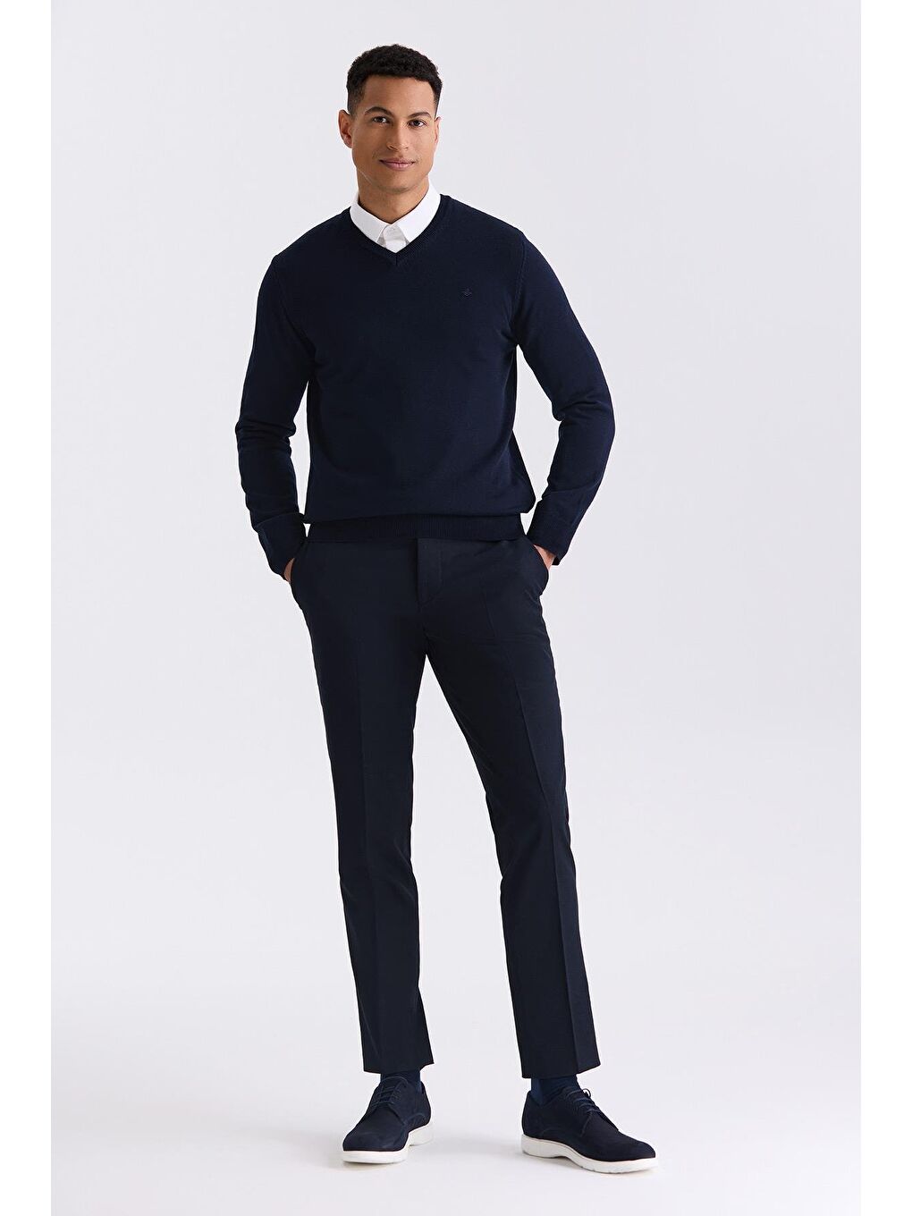 Lacivert Slim Fit V Yaka Triko Kazak-1