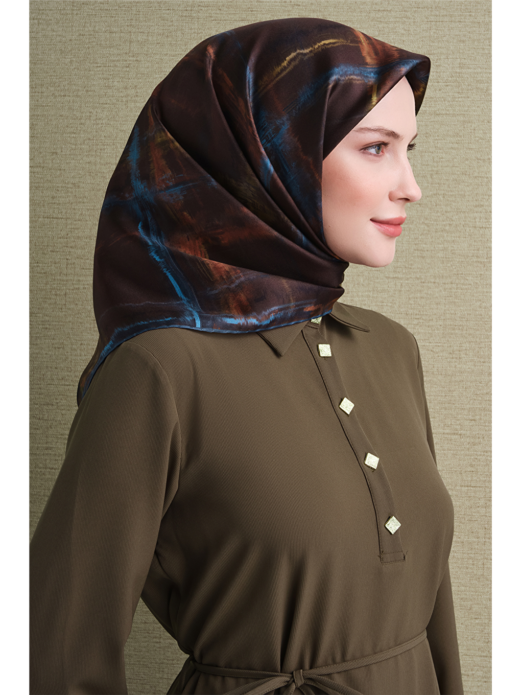Kahverengi Saf İpek Twill Eşarp 9602d 33-3