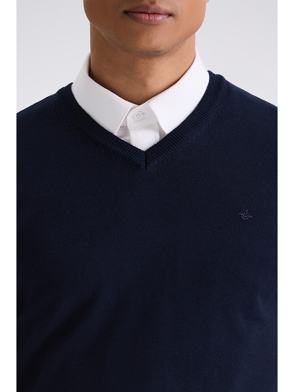 Lacivert Slim Fit V Yaka Triko Kazak-2