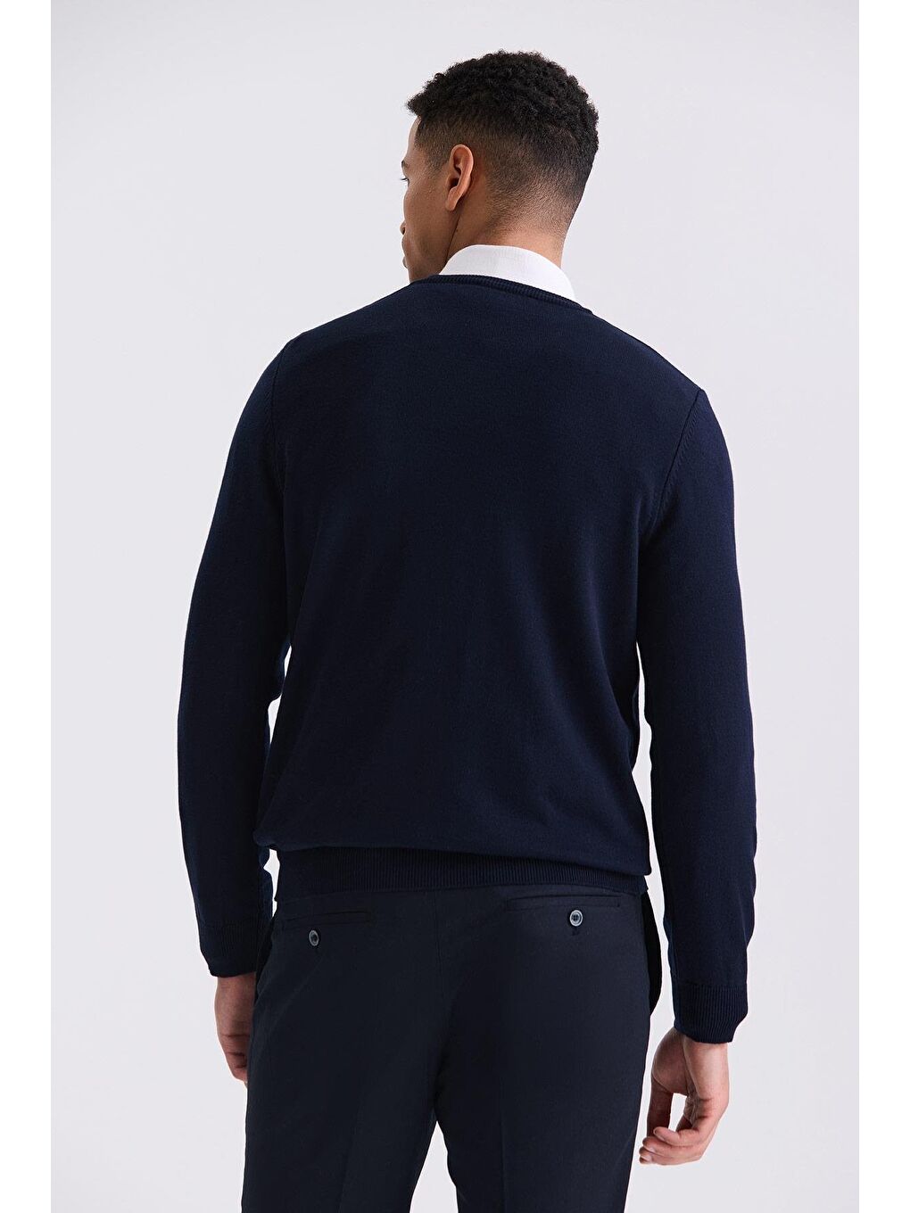 Lacivert Slim Fit V Yaka Triko Kazak-3