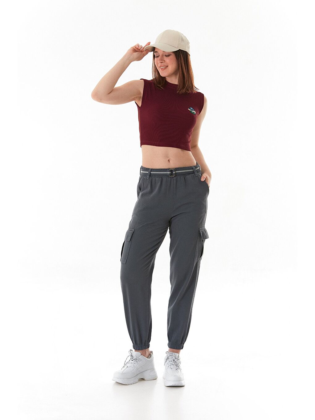 Antrasit Kemerli Kargo Cepli Jogger Pantolon-1