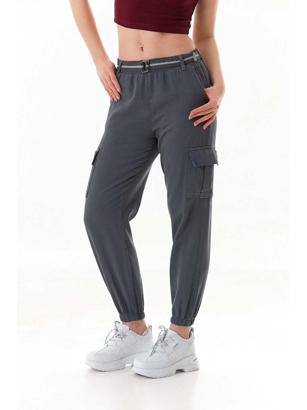Antrasit Kemerli Kargo Cepli Jogger Pantolon-2