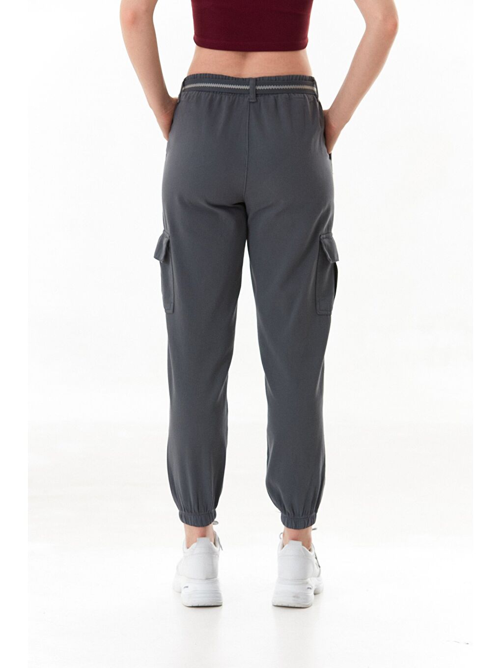 Antrasit Kemerli Kargo Cepli Jogger Pantolon-4