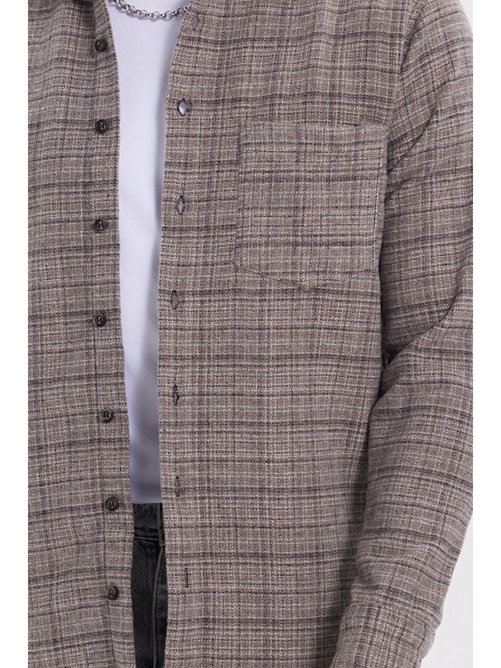 Kahverengi Erkek Klasik Fit Rahat Kesim Kışlık Kareli Oduncu Gömlek-2