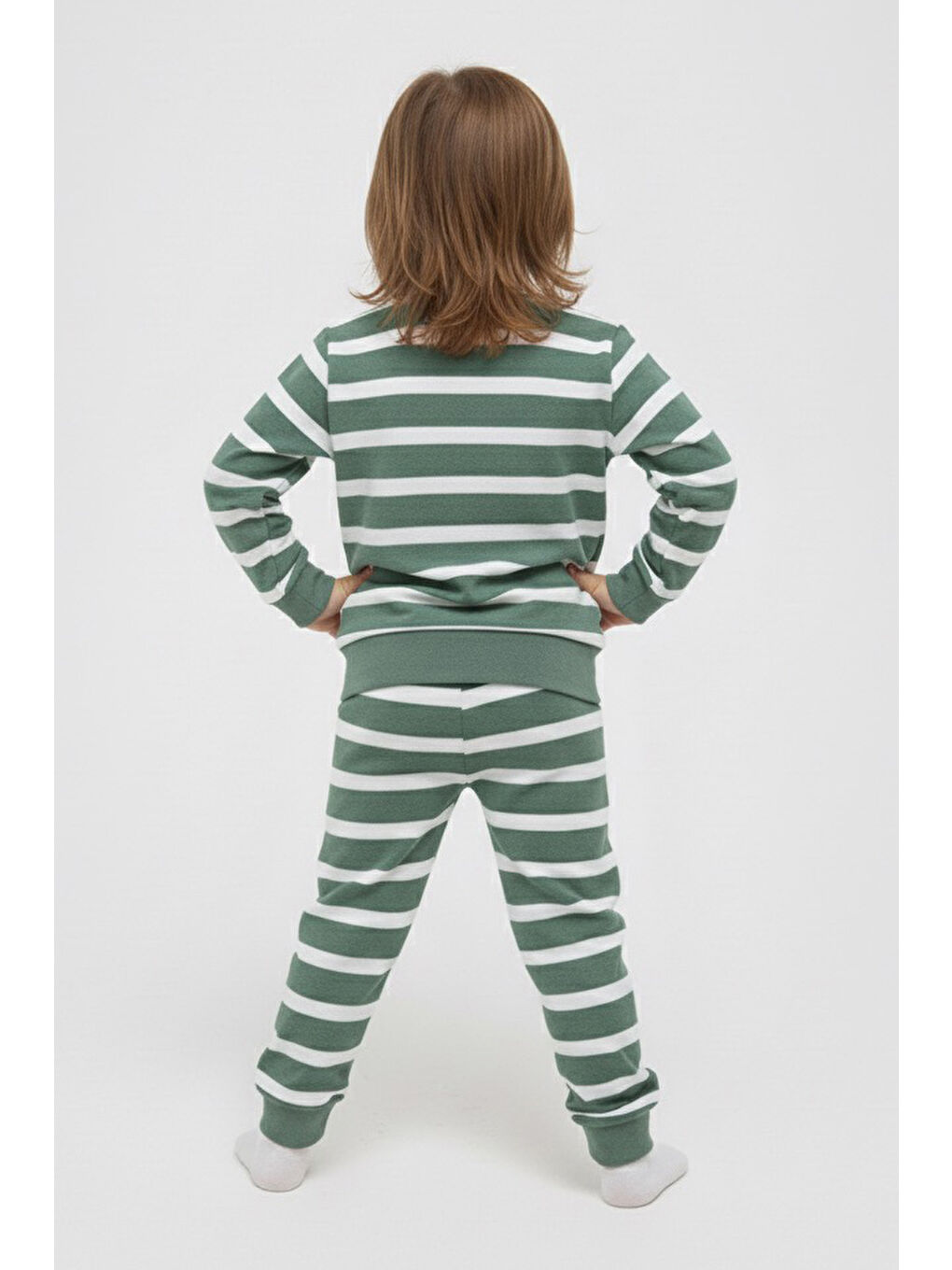 Yeşil Kız Çocuk Mint Çizgili Nakışlı İki İplik İkili Takım - 27976-MINT-1