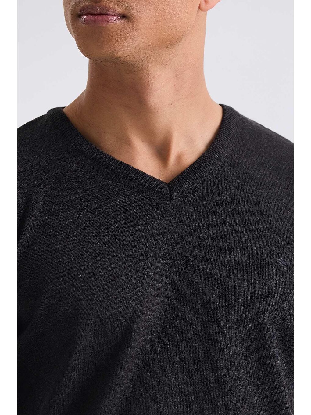 Antrasit Slim Fit V Yaka Triko Kazak-2