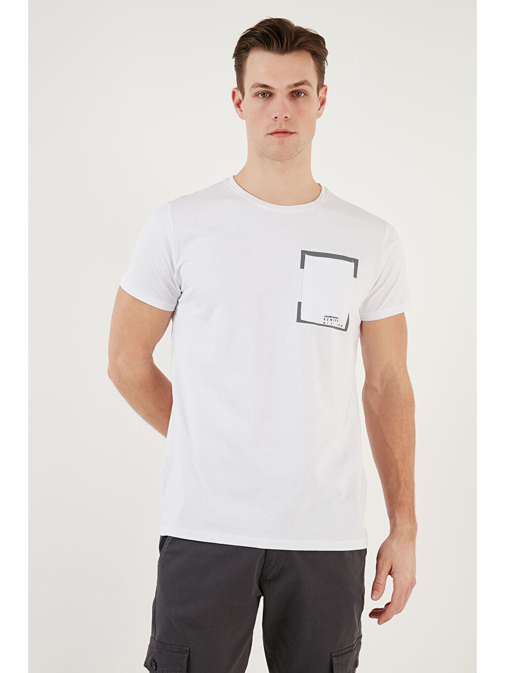 Lacivert Pamuklu Slim Fit Bisiklet Yaka Baskılı 3'lü Paket T Shirt 541S31-1