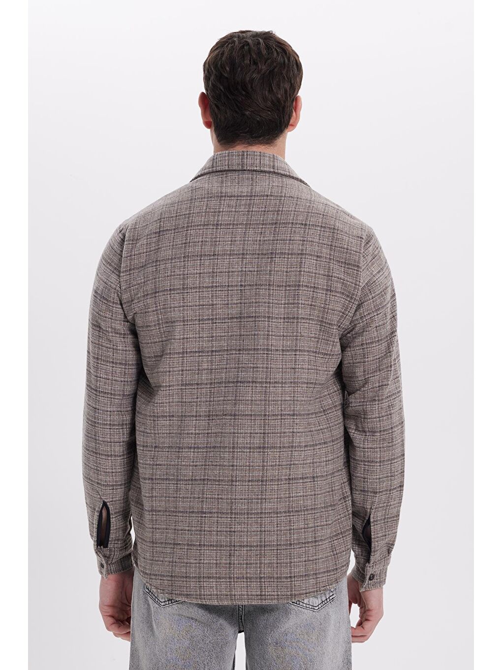 Kahverengi Erkek Klasik Fit Rahat Kesim Kışlık Kareli Oduncu Gömlek-6