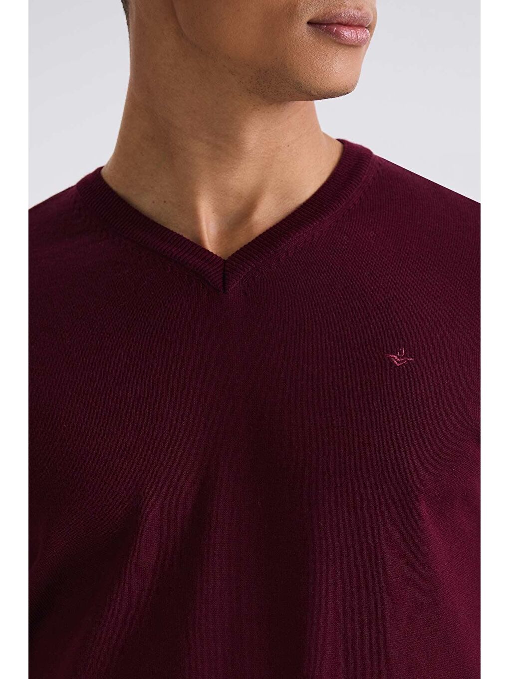 Bordo Slim Fit V Yaka Triko Kazak-2