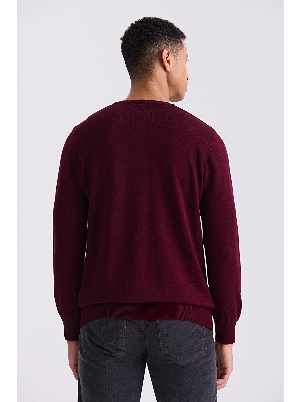 Bordo Slim Fit V Yaka Triko Kazak-3