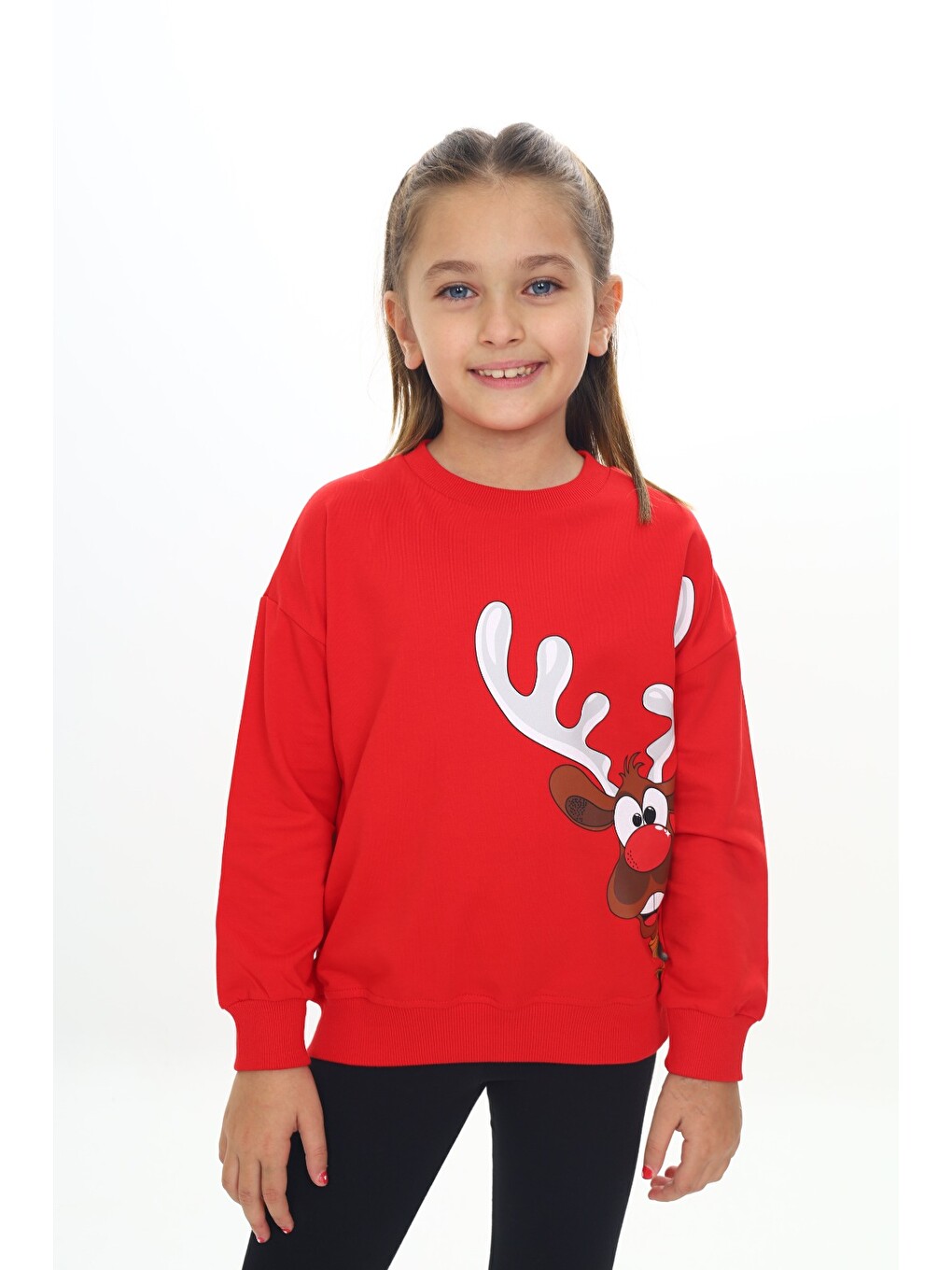 Kırmızı Kız Çocuk Baskılı Sweatshirt