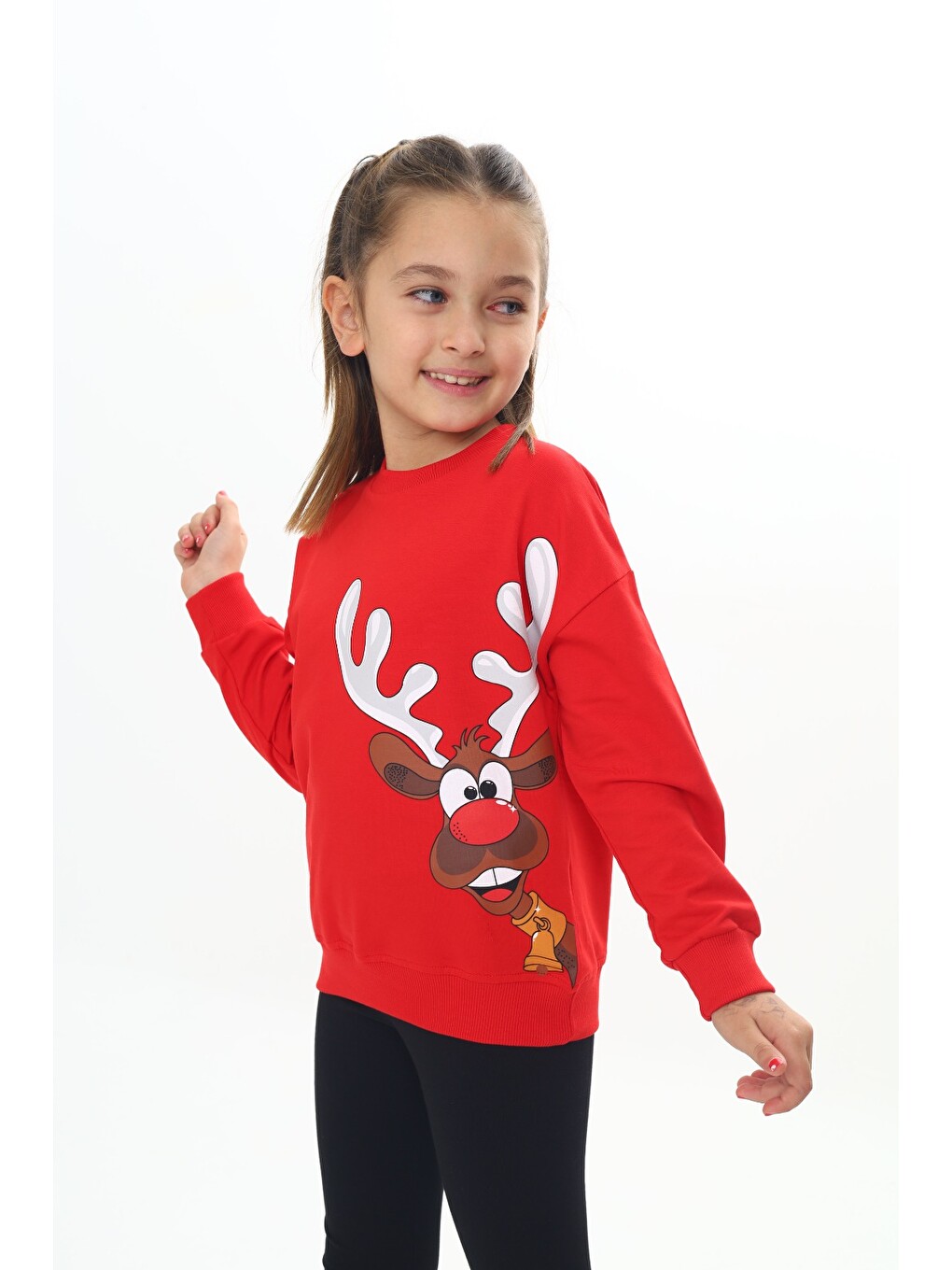 Kırmızı Kız Çocuk Baskılı Sweatshirt-1