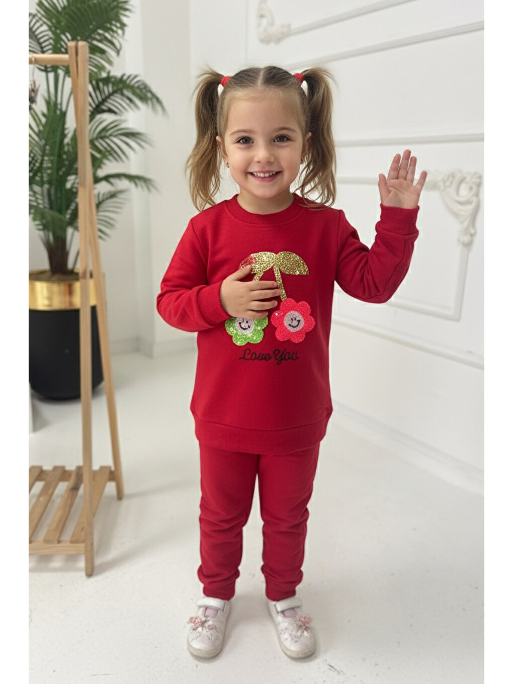 Kırmızı Kız Çocuk Kirmizi Nakışlı İki İplik İkili Takım - 27973-KIRMIZI-1