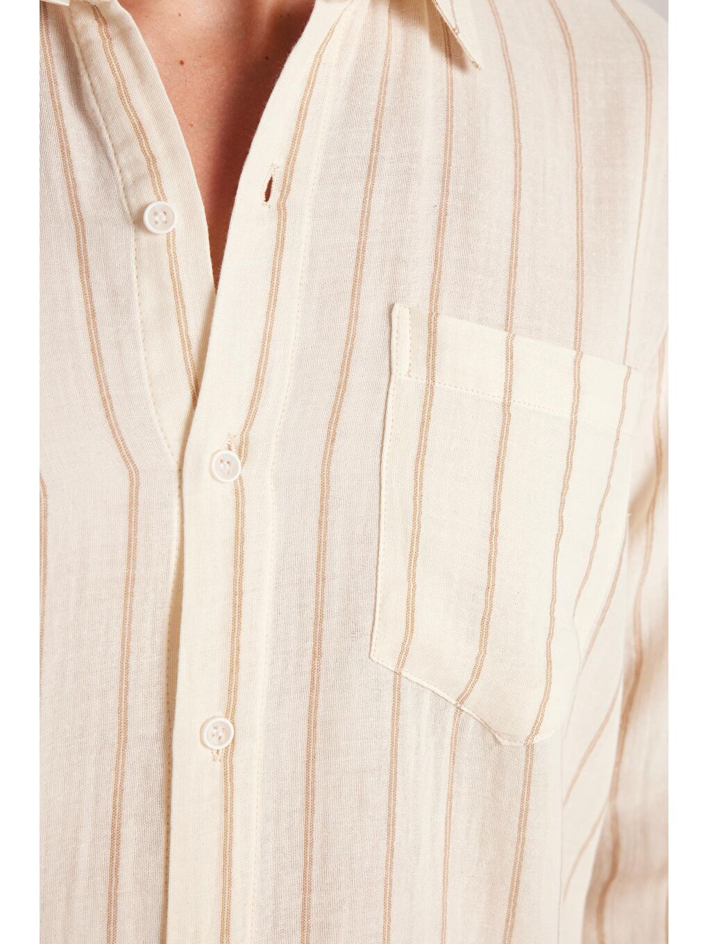 Karışık Regular Fit Keten Görünüm Pamuklu Çizgili Dökümlü Rahat Cepli Spor Gömlek-2