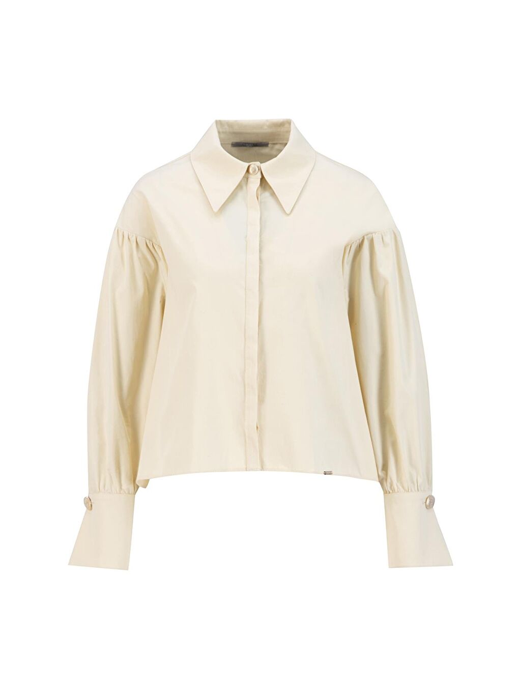 Bej Sivri Yakalı Floş Keten Gömlek 24K3602 Aytaşı