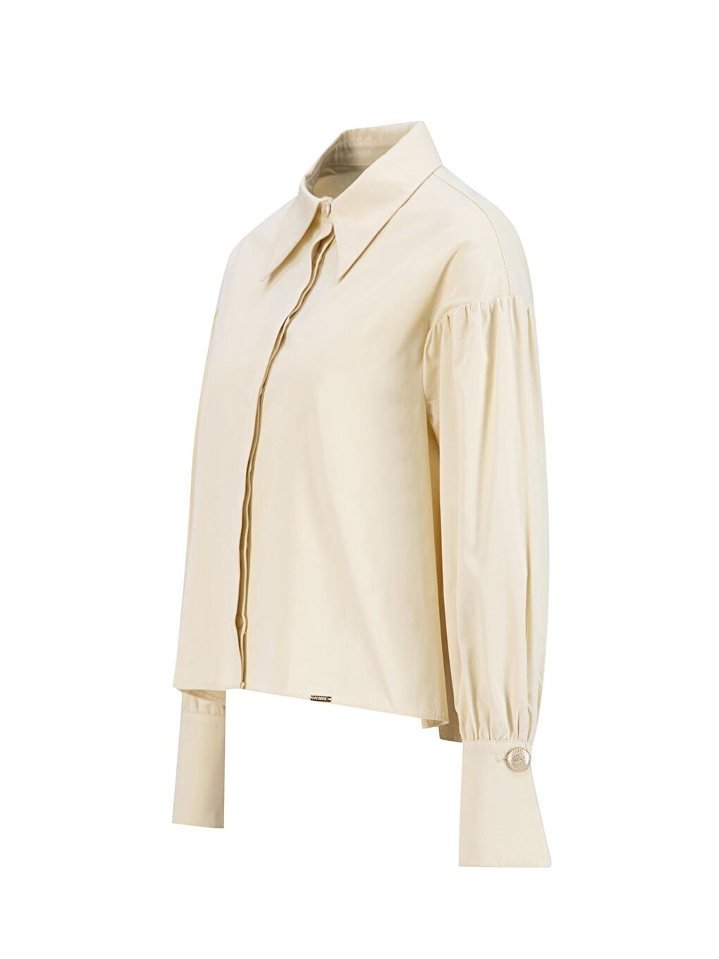 Bej Sivri Yakalı Floş Keten Gömlek 24K3602 Aytaşı-2