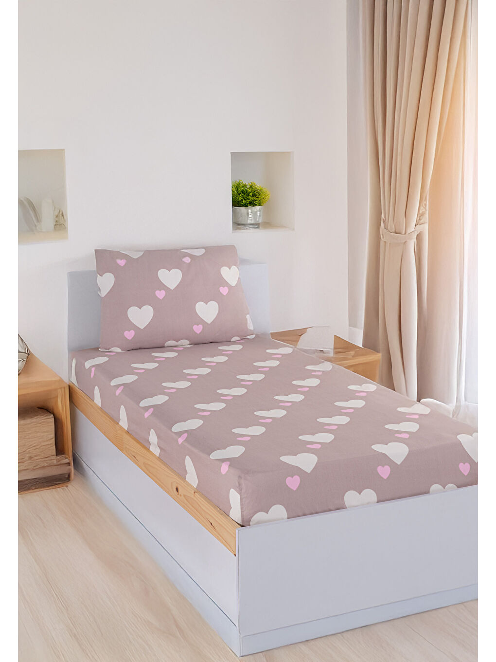 Pembe Pes Lastikli Çarşaf Seti Tek Kişilik Herz Gülkurusu