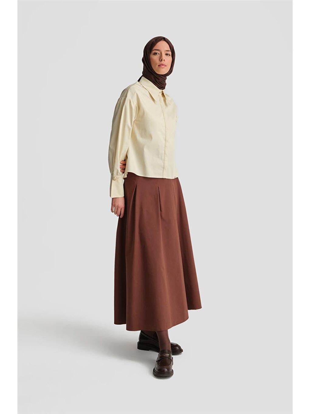 Bej Sivri Yakalı Floş Keten Gömlek 24K3602 Aytaşı-4