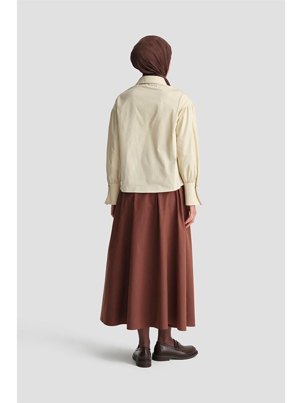 Bej Sivri Yakalı Floş Keten Gömlek 24K3602 Aytaşı-5