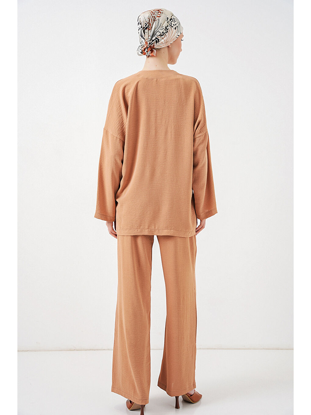 Bej Kadın Ayrobin Kimono Pantolon İkili Takım 6739 - Bisküvi-4