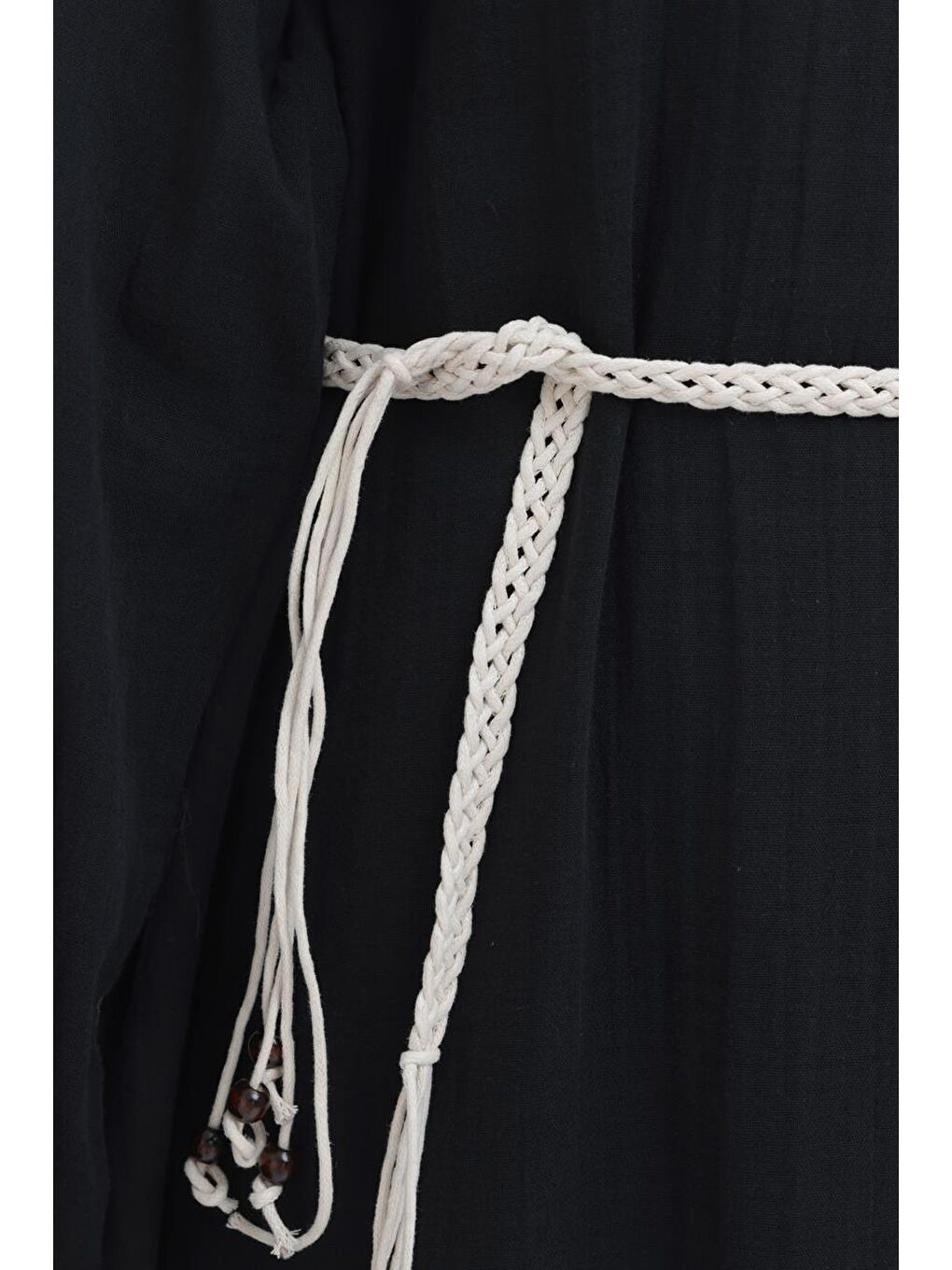 Siyah-Kuşaklı Basic Müslin Elbise-4