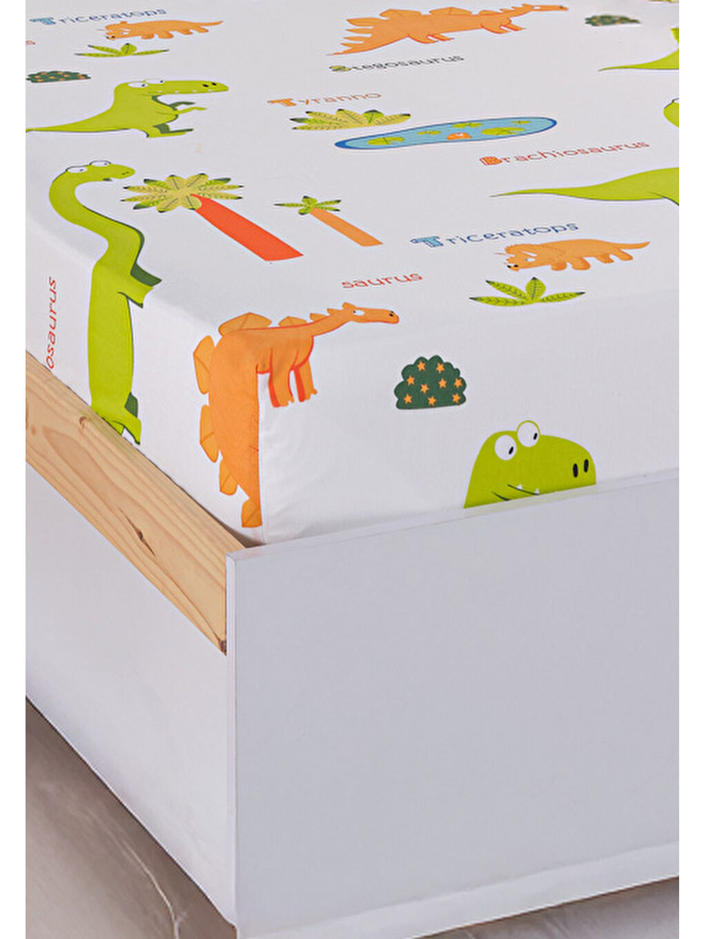 Pes Lastikli Çarşaf Seti Tek Kişilik Dinolar Beyaz-1