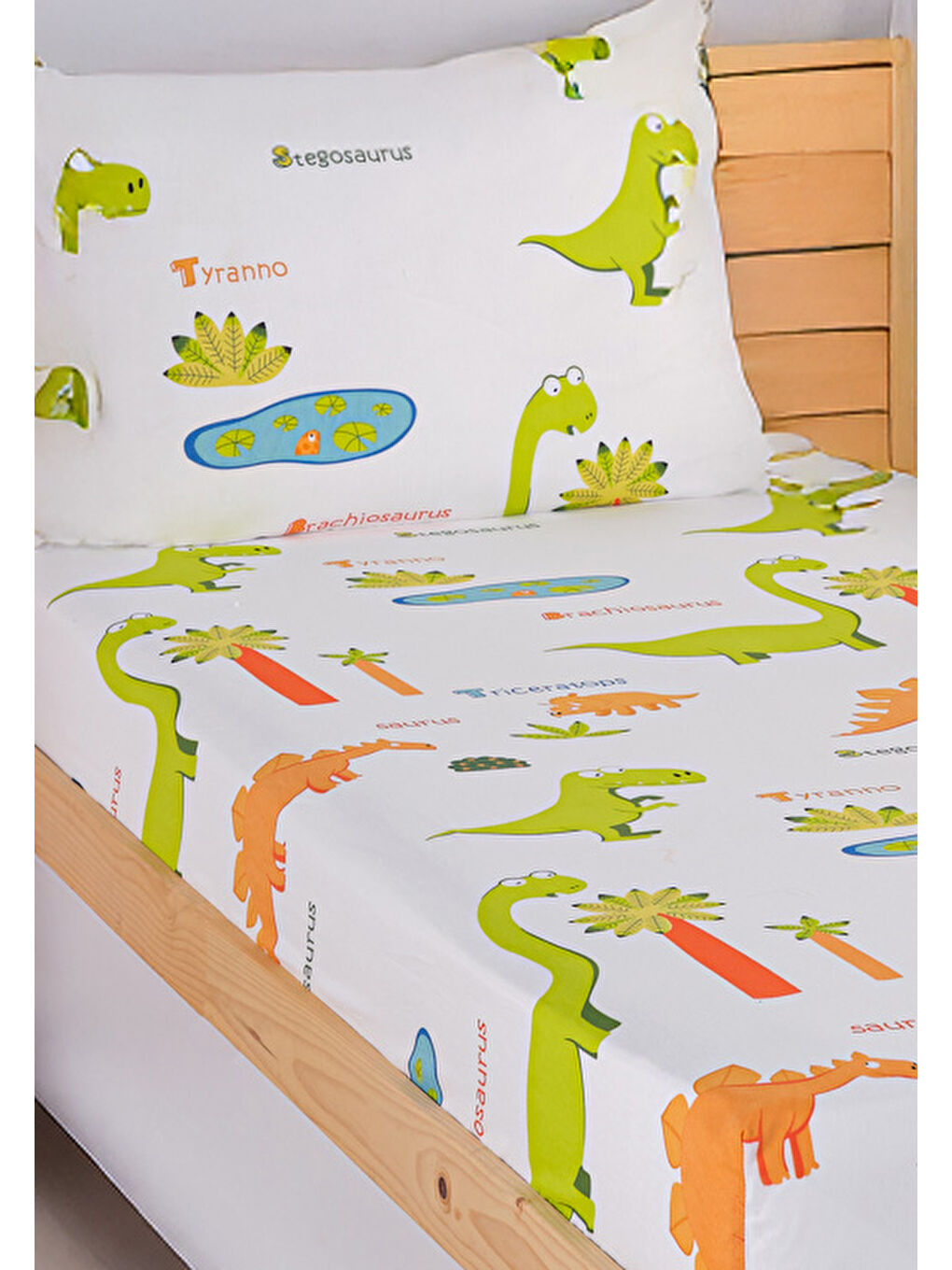 Pes Lastikli Çarşaf Seti Tek Kişilik Dinolar Beyaz-2