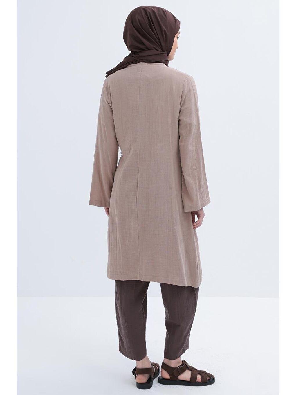 Bej Vizon-Belden Bağlamalı Müslin Kap-3