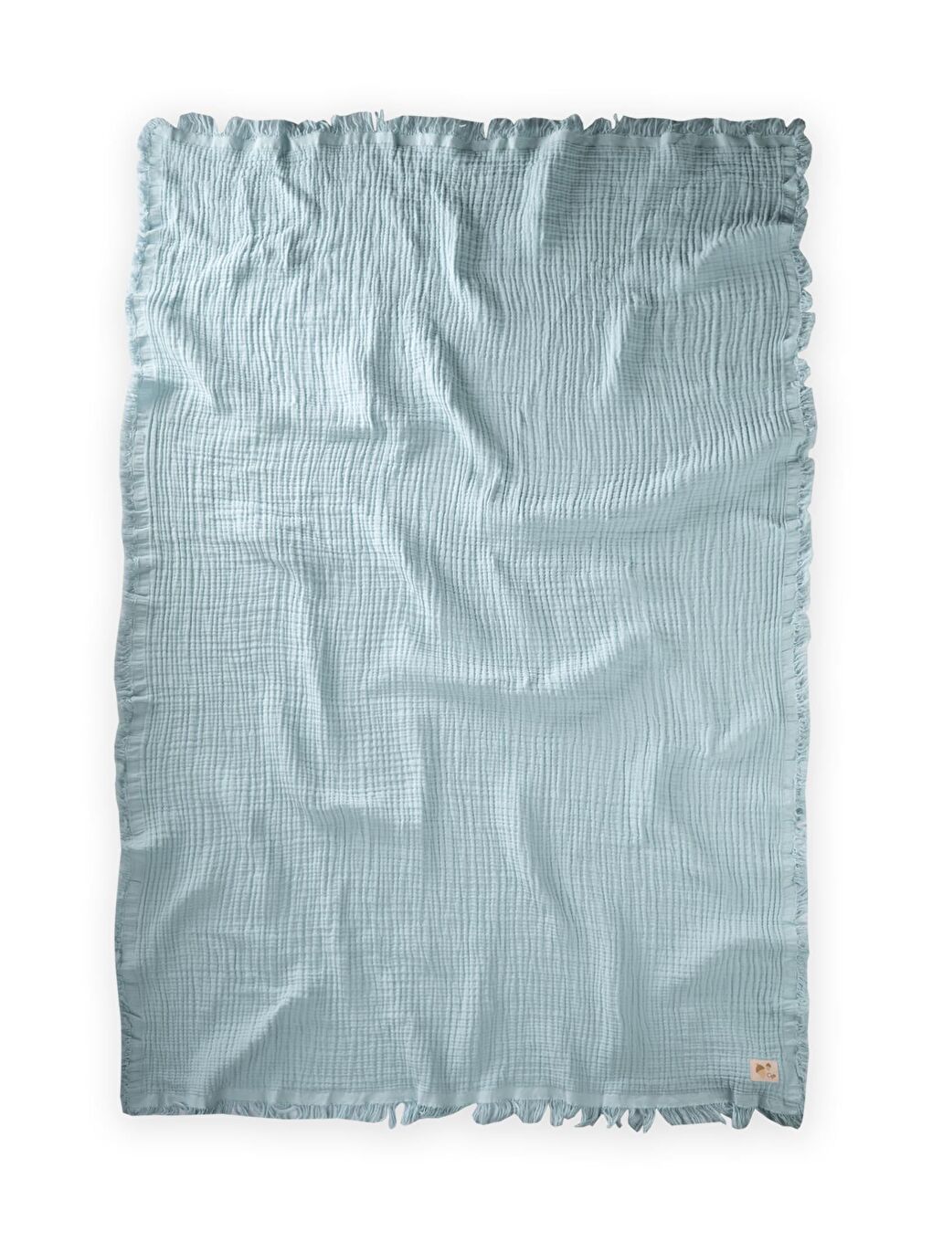 Dört Kat Püsküllü Organic Müslin Battaniye 80X120 Cm Mint Yeşili-2