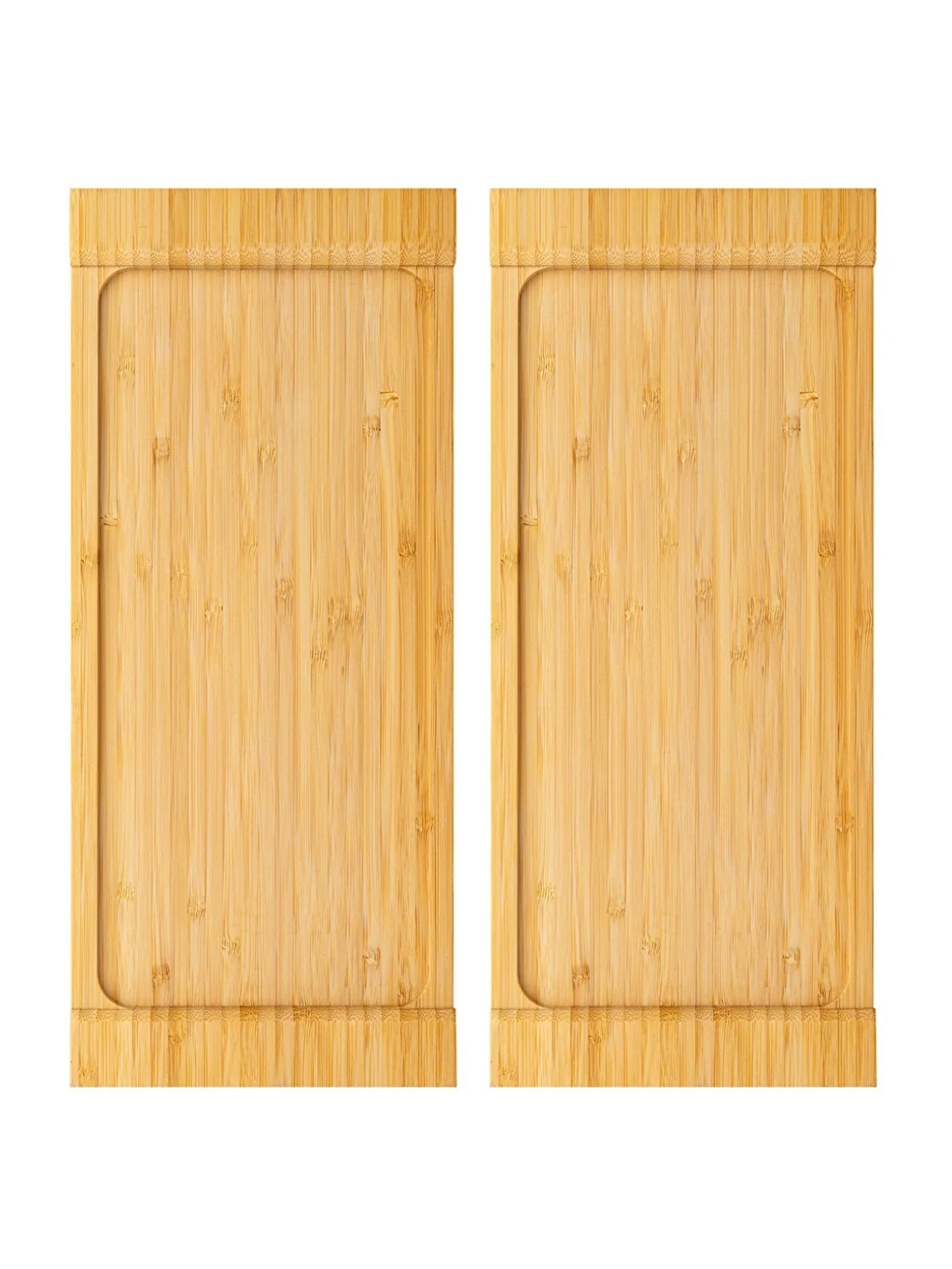 Kahverengi 2 Adet Orta Boy Bambu Dikdörtgen Uzun Sunum Tabağı Sunum Tepsisi 35x15 Cm