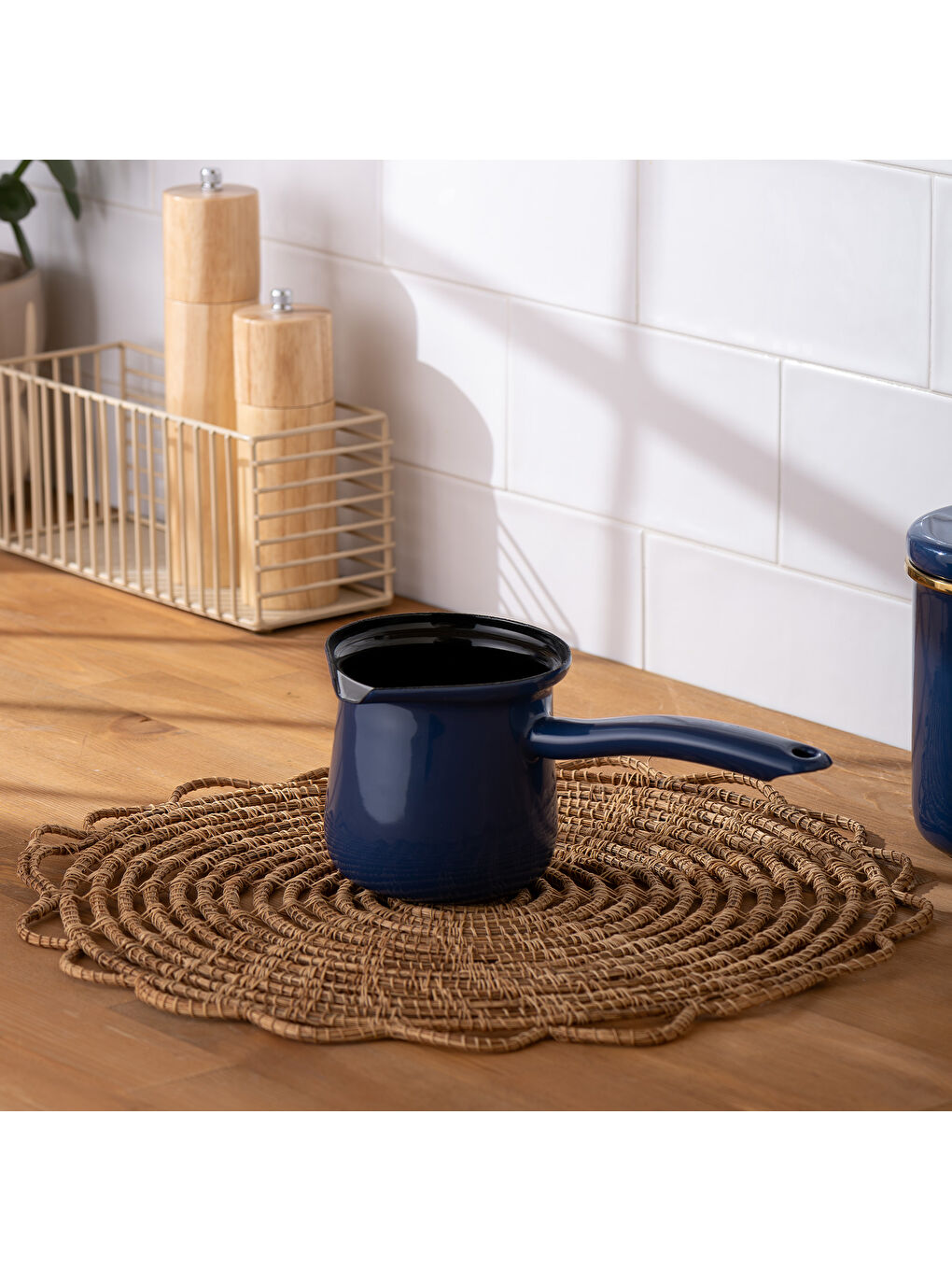 Lacivert Hasbahçe Emaye Cezve 10 cm-6